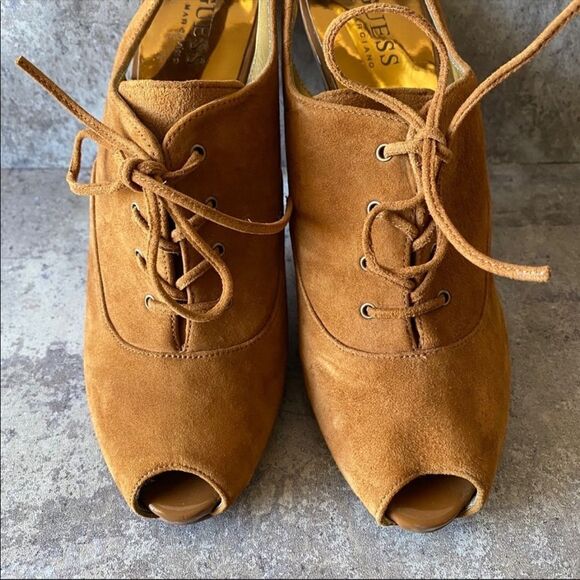 GUESS Heels Peep Toe Sling Back Gwnitty Suede Shoes 8 - Picture 3 of 12